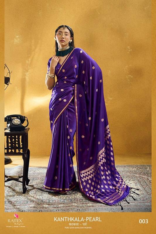 Kanthkala Pearl By Rajtex 001 To 006 Series Indian Traditional Wear Collection Beautiful Stylish Fancy Colorful Party Wear & Occasional Wear Pure Satin Sarees At Wholesale Price